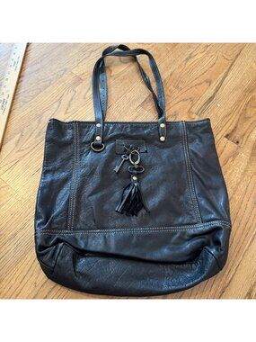 Myra Bag Womens Large Boho Black Leather Bag Tote